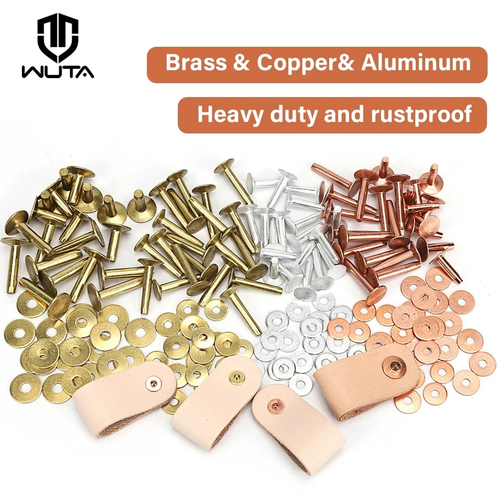 50pcs Rivets & Burrs,Solid Brass Rivets Studs Permanent Tack Fasteners | WUTA