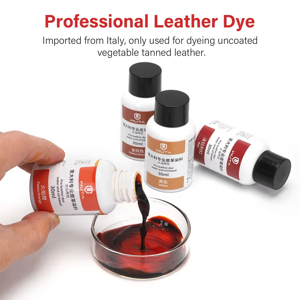WUTA 30ml Italy Leather Dye Water & oil Based Penetrating,Permanent Dye DIY Coloring Uncoated Leather