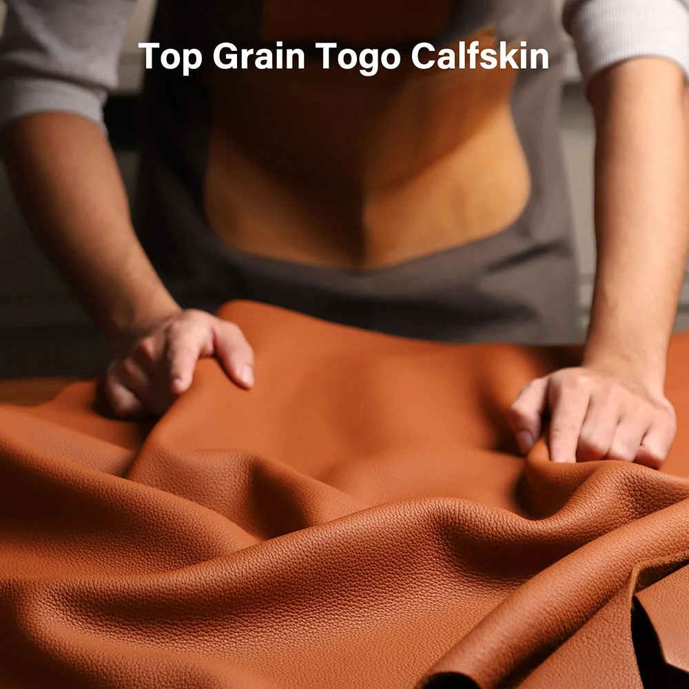 1/3/5 Sq.ft Togo Calfskin Leather Top Grain Pebbled Leather Fabric Lychee Cowhide Chrome Leather | WUTA