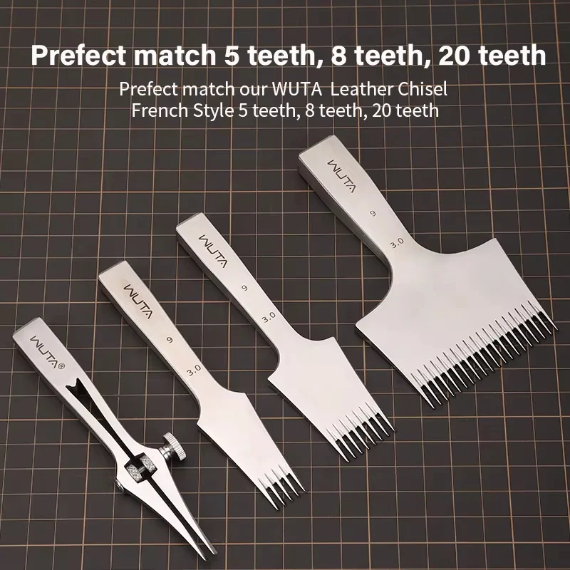 WUTA 2-6mm Adjustable Pricking Iron French Style Leather Chisel Professional Sharp Belt Hole Punching Skin Stitching Craft Tools