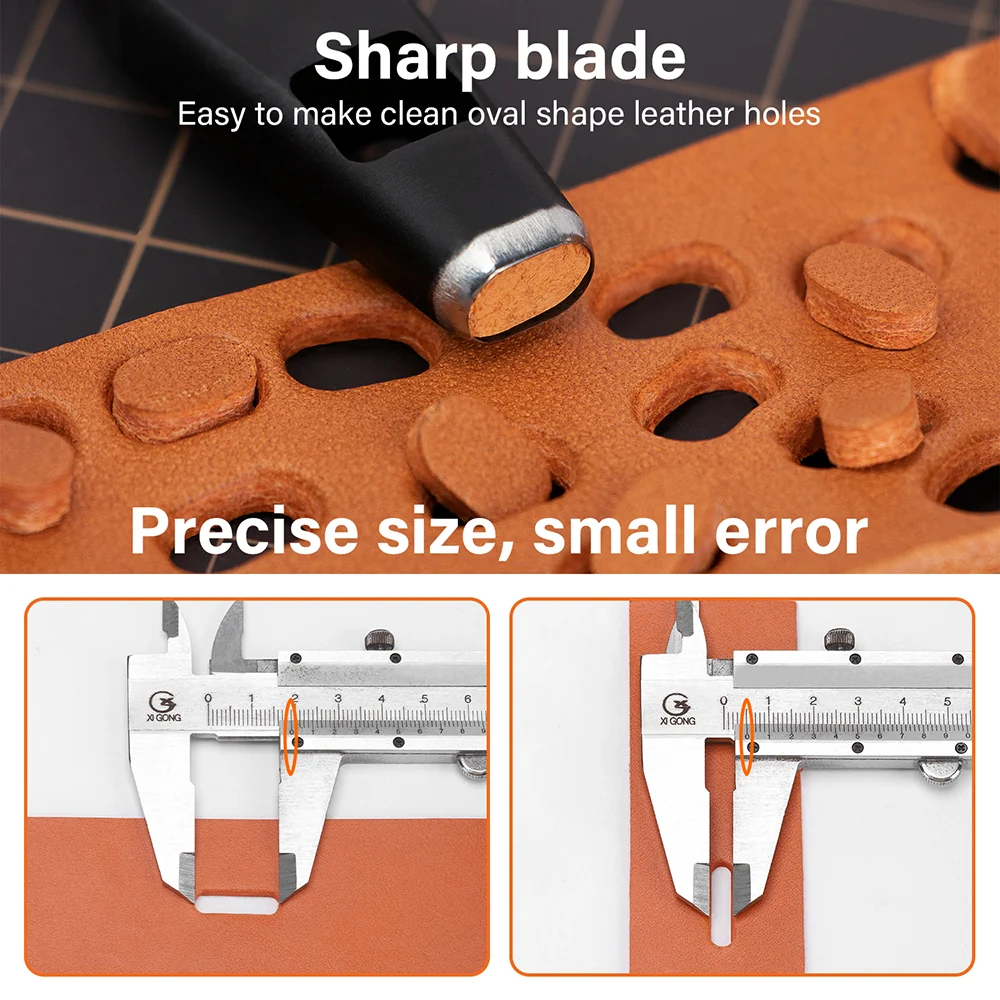 WUTA Leather Belt Hole Puncher Oval Hole Strap Watch Band Flat Punches Heavy Duty Oblong Punch Tools