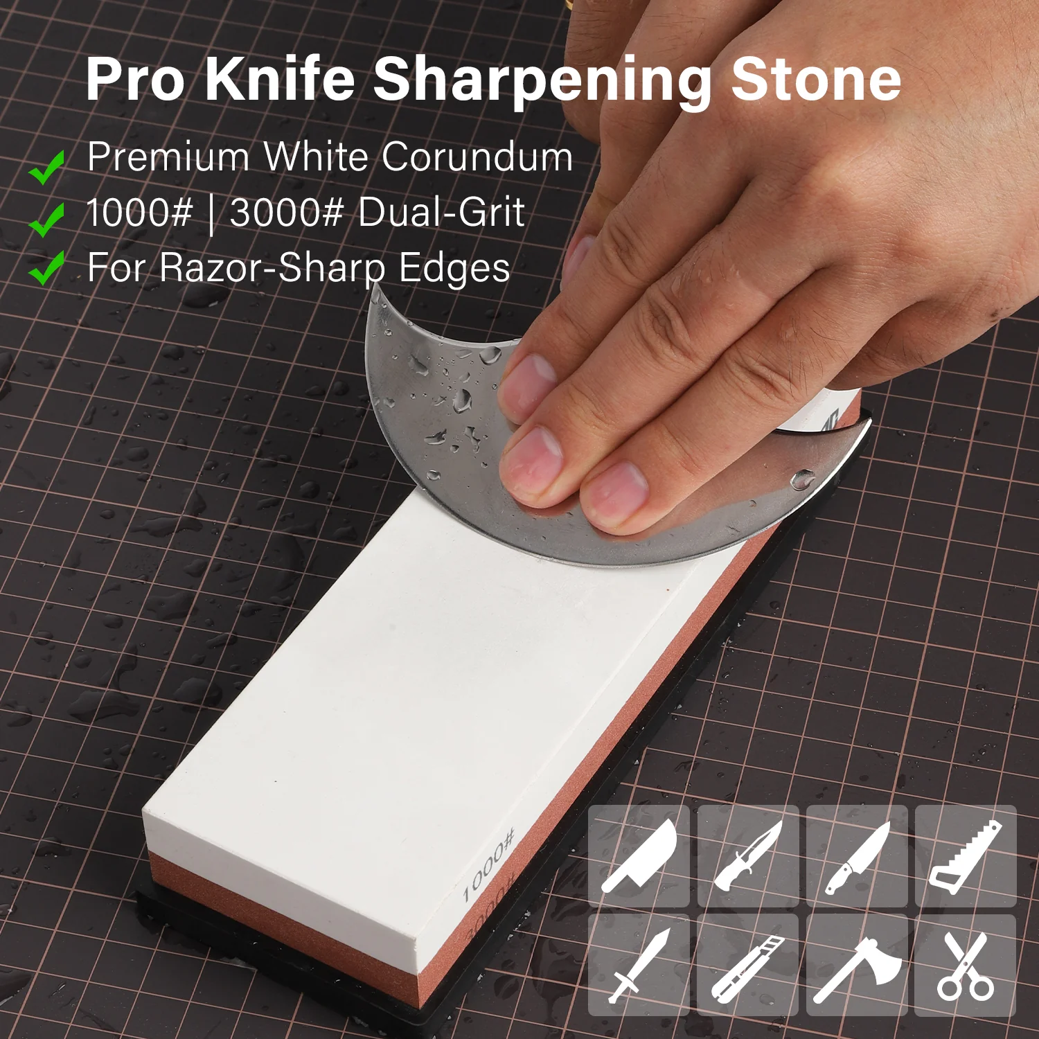 Double Sided Corundum Whetstone Knife Sharpener 1000/3000 Grit | WUTA