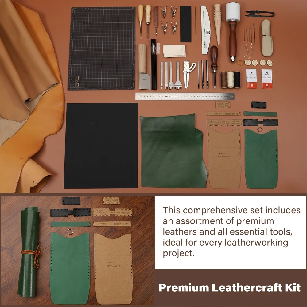 WUTA 74Pcs Leather Craft Kit Tool Set for Beginners Entry-Level DIY Punching Sewing Tool Kits