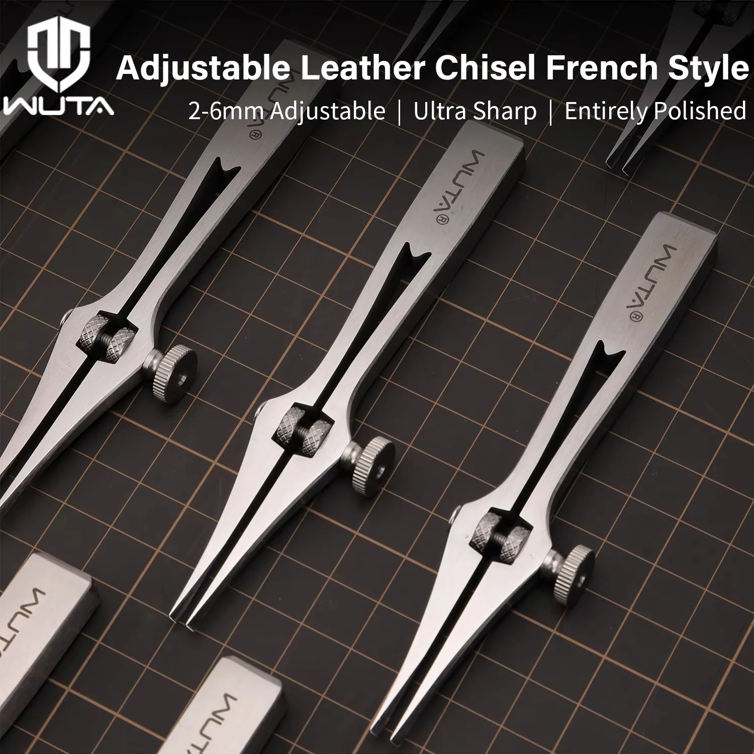 WUTA 2-6mm Adjustable Pricking Iron French Style Leather Chisel Professional Sharp Belt Hole Punching Skin Stitching Craft Tools