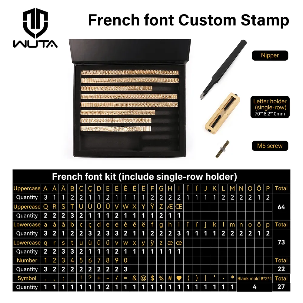 Customized French Fonts Brass Stamping Letters Kits Numbers Alphabets Symbols Characters Embossing Molds Logo for Hot Foil Stamping Machine | WUTA