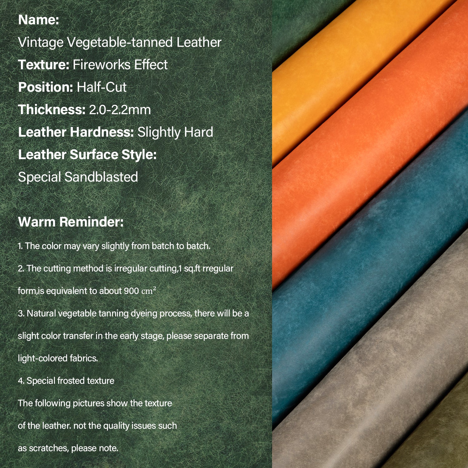 5 Sq.ft Vintage Frosted Vegetable tanned Cowhide Leather First Layer Genuine Leather | WUTA