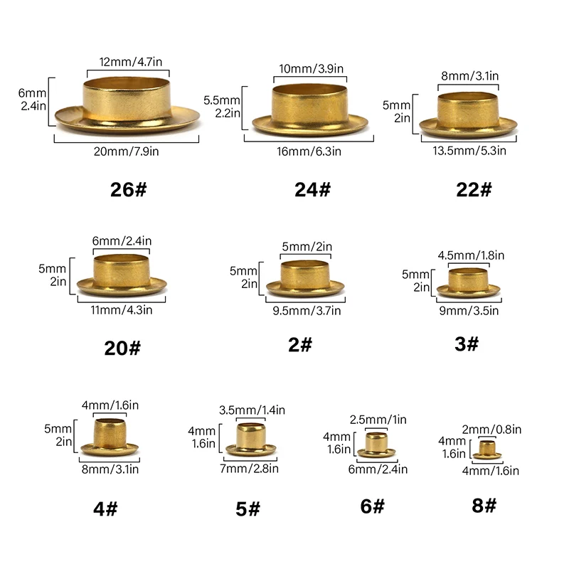 100sets Brass Eyelets with Washer Ring for Leathercraft | WUTA