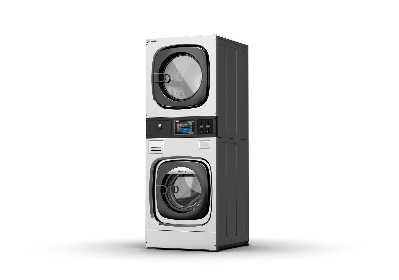 Heavy-duty stacked washer-dryer for laundromats, Purus SXHG-F