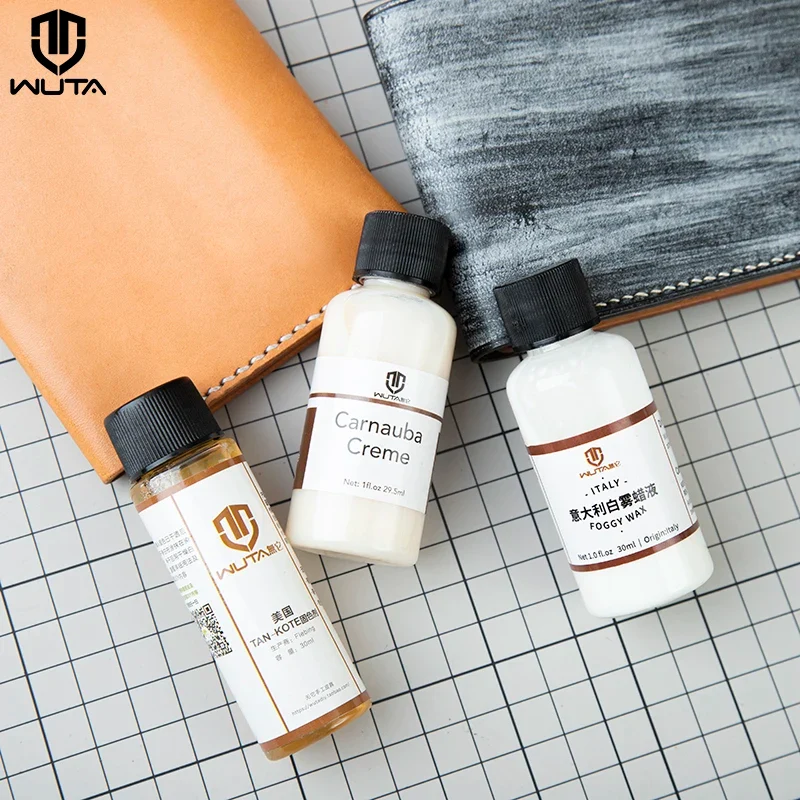 WUTA 1x30ml Leather Surface Treatment Agent Tan-Kote Leather Dye Protective Wax Finish Carnauba Creme White Foggy Waxed Coating