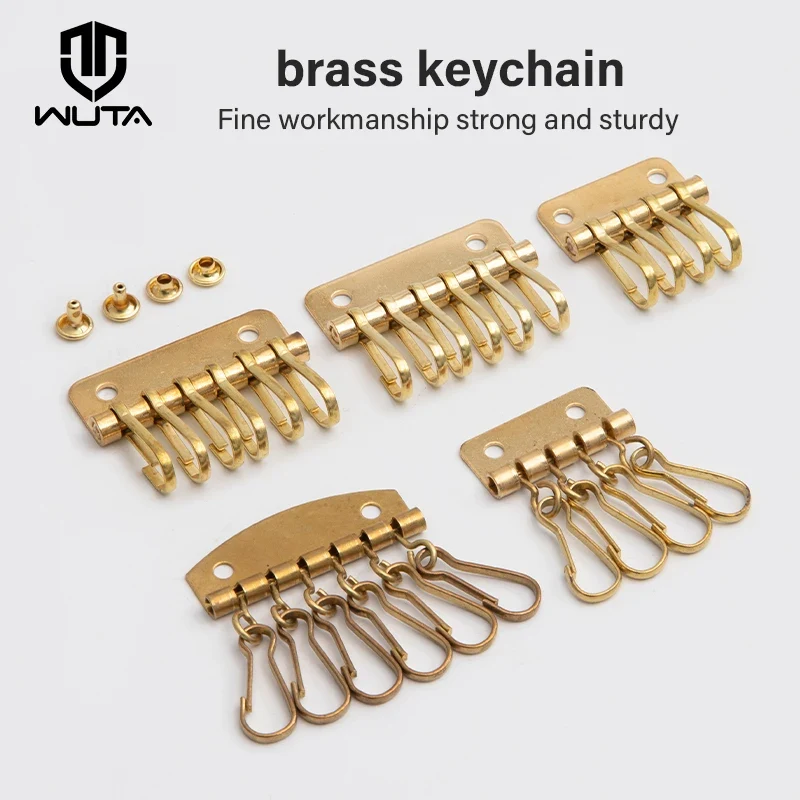 Solid Brass Wallet Key Row with 4/6 Hooks for Keychains & DIY Leather Craft|WUTA